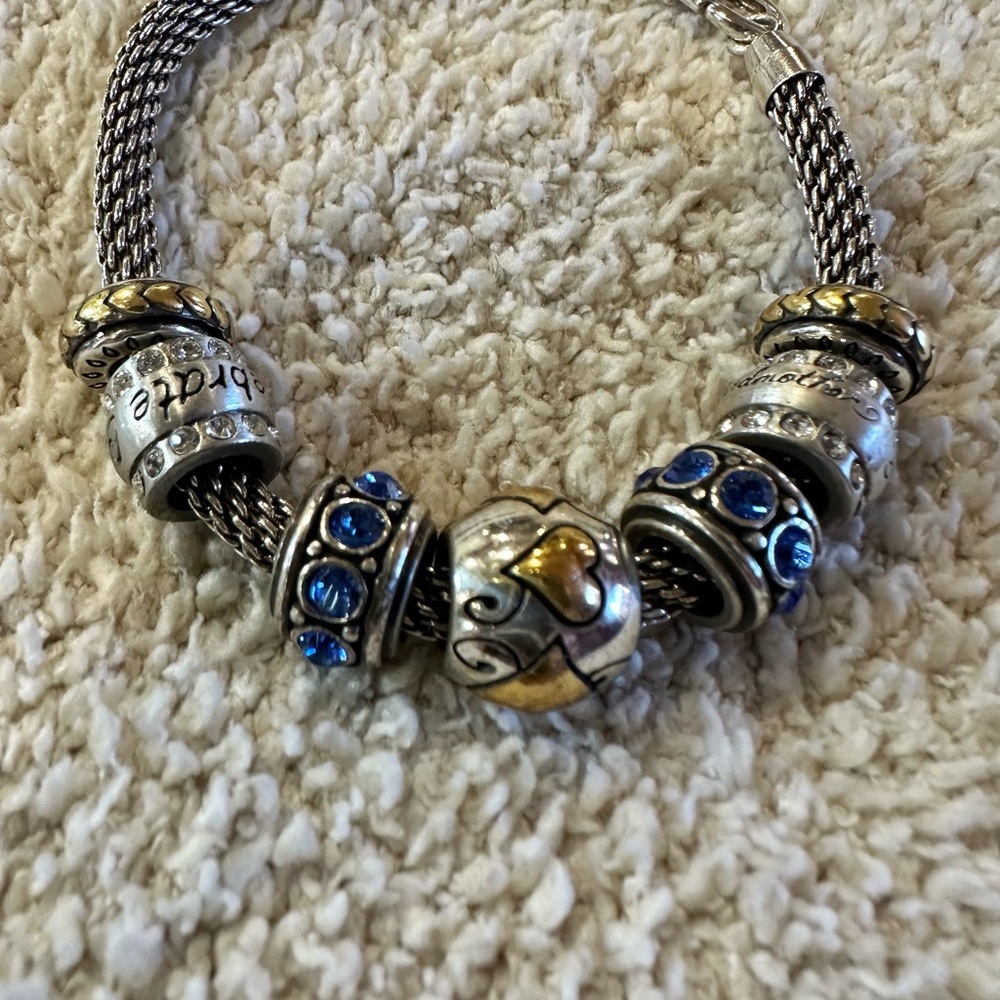 Brighton Beverly Glam Black and Silver Bracelet 7 3/4 inch ~ 7 charms